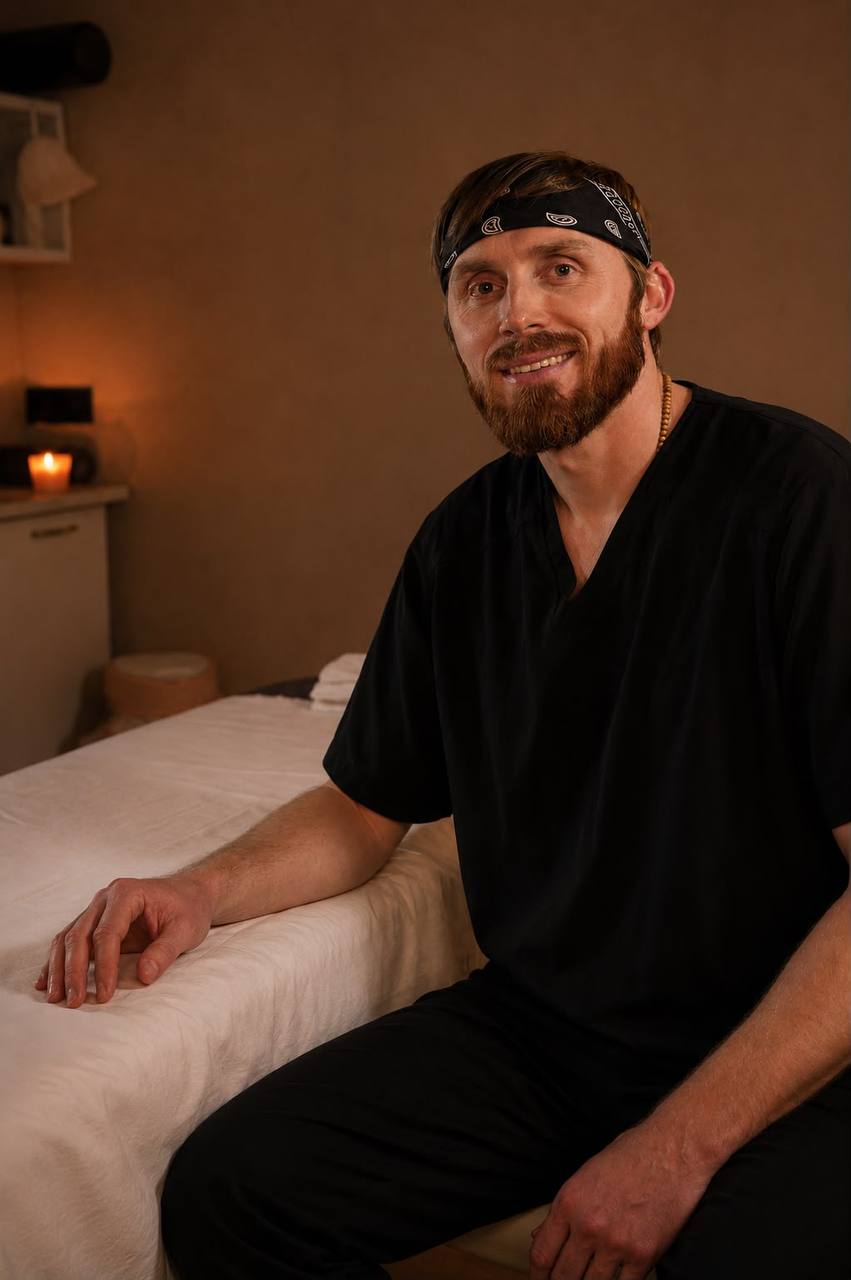 Deny, certified massage therapist, in his treatment room